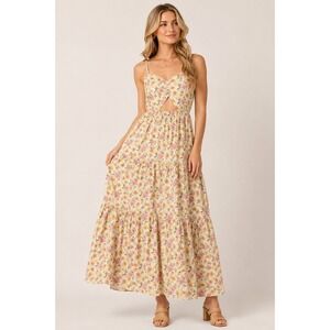HERSY Floral Tiered Maxi‎ Dress Cutout Back Cottagecore Boho Sundress Size S